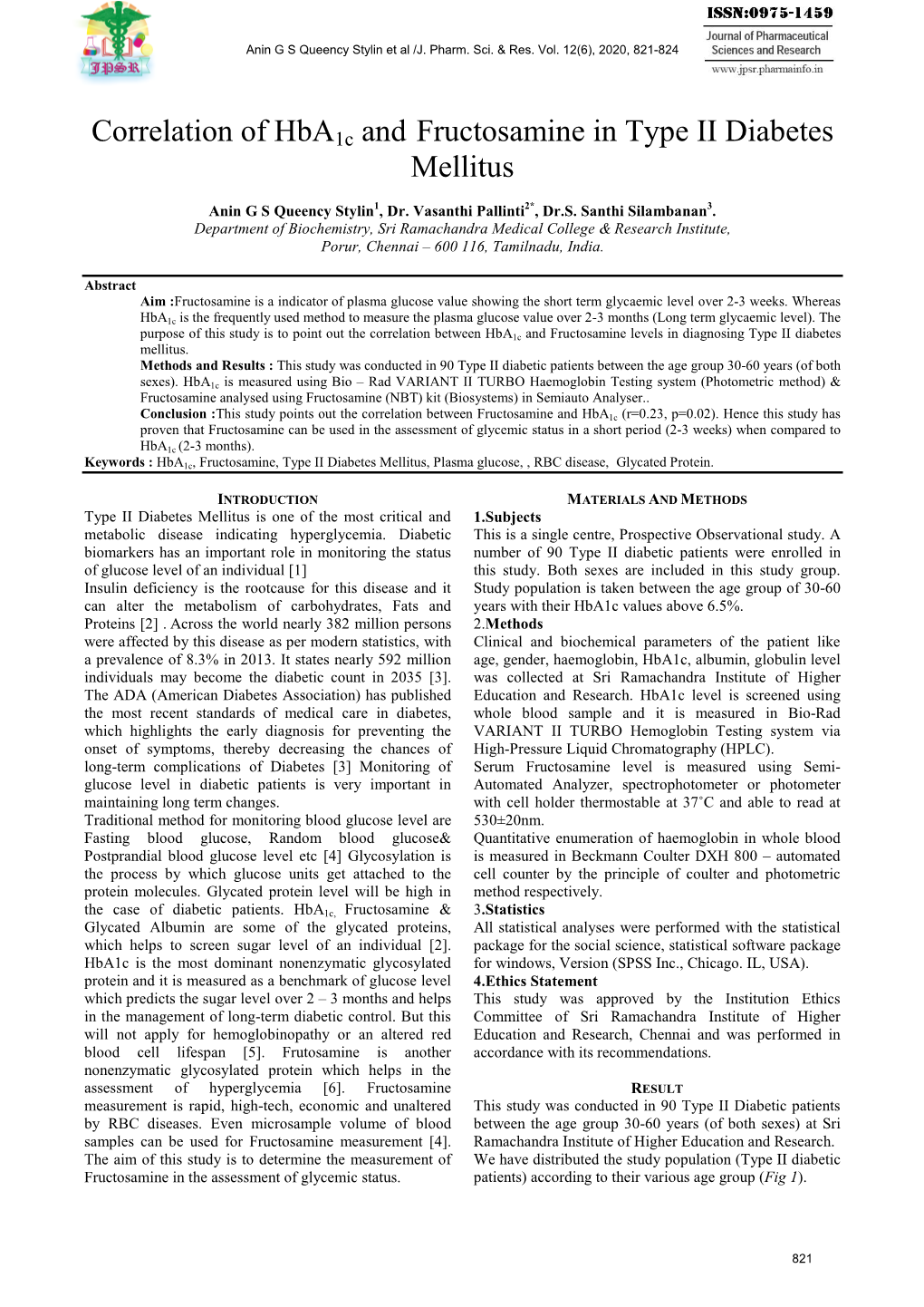 Correlation of Hba1c and Fructosamine in Type II Diabetes Mellitus