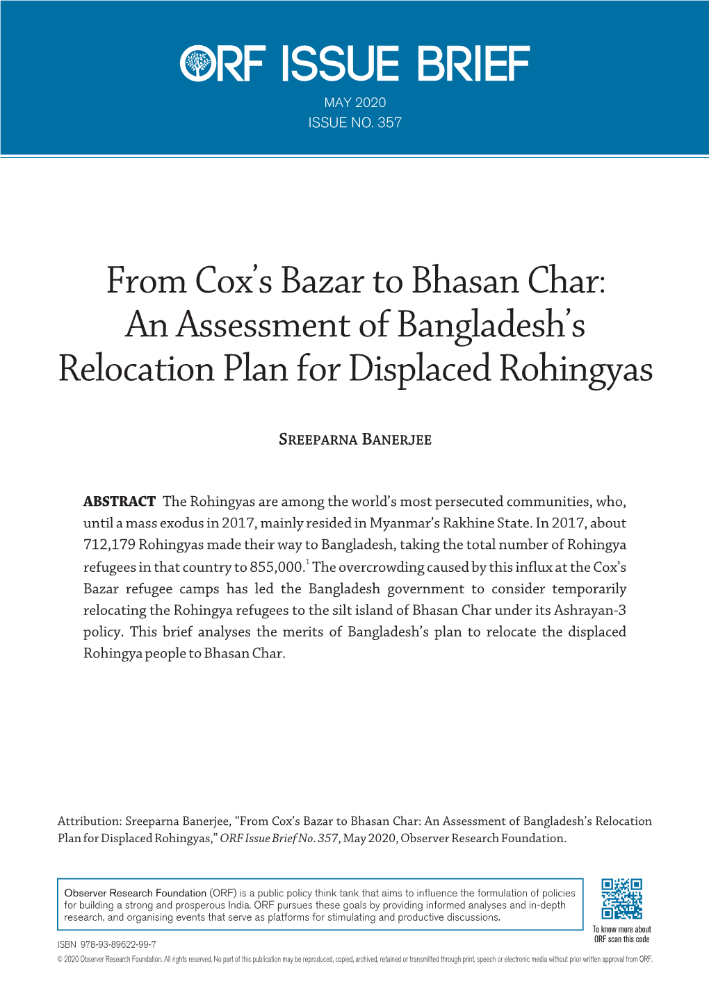 From Cox's Bazar to Bhasan Char: an Assessment of Bangladesh's