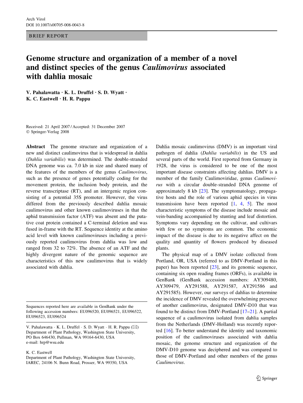 Genome Structure and Organization of a Member of a Novel and Distinct Species of the Genus Caulimovirus Associated with Dahlia Mosaic