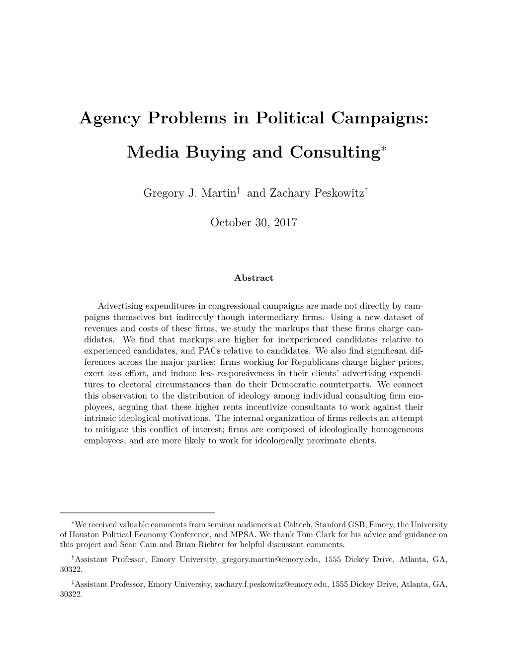 Agency Problems in Political Campaigns: Media Buying and Consulting∗