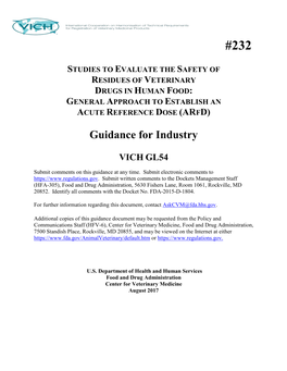 Studies to Evaluate the Safety of Residues of Veterinary Drugs in Human Food: General Approach to Establish an Acute Reference Dose (Arfd)