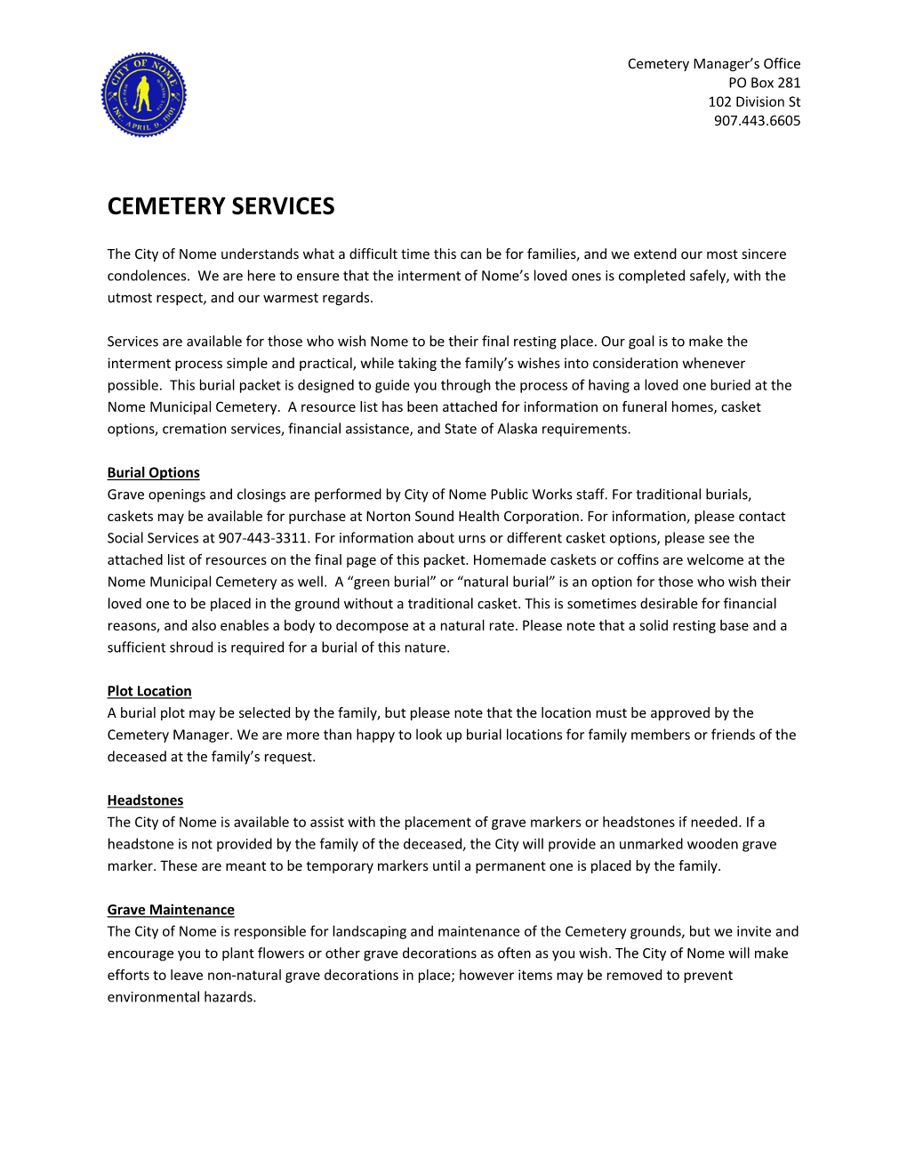 Cemetery Services