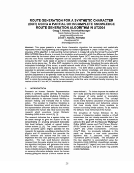 ROUTE GENERATION ALGORITHM in UT2004 Gregg T