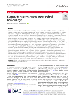 Surgery for Spontaneous Intracerebral Hemorrhage Airton Leonardo De Oliveira Manoel1,2