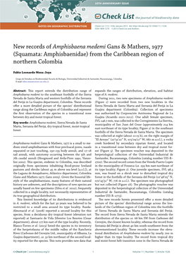 New Records of Amphisbaena Medemi Gans & Mathers, 1977 (Squamata