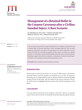 Management of a Retained Bullet in the Corpora Cavernosa After a Civilian Gunshot Injury: a Rare Scenario