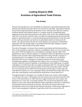 Looking Ahead to 2050: Evolution of Agricultural Trade Policies