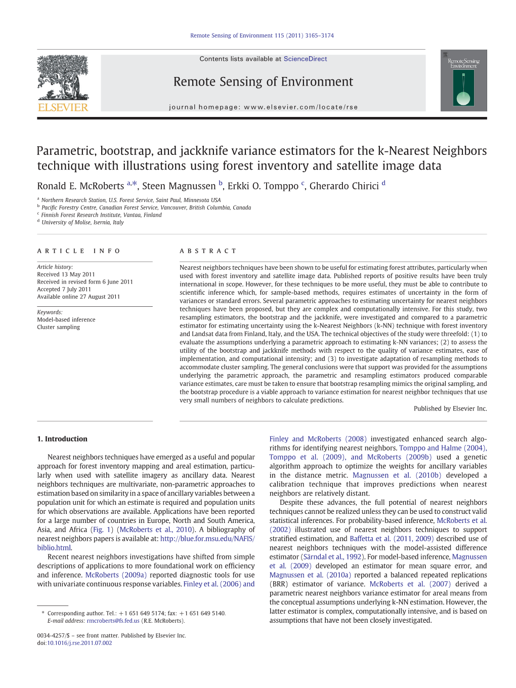 Parametric, Bootstrap, and Jackknife Variance Estimators for the K-Nearest Neighbors Technique with Illustrations Using Forest Inventory and Satellite Image Data