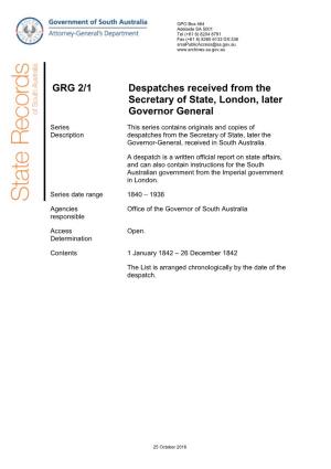 GRG 2/1 Despatches Received from the Secretary of State, London, Later Governor General