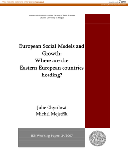 European Social Models and Growth: Where Are the Eastern European Countries Heading?