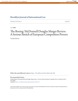 The Boeing/Mcdonnell Douglas Merger Review: a Serious Stretch of European Competition Powers Sondra Roberto