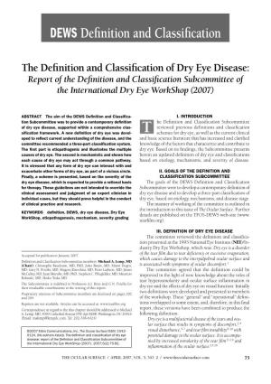 The Definition and Classification of Dry Eye Disease