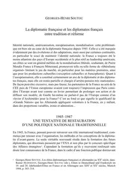 La Diplomatie Française Et Les Diplomates Français Entre Tradition Et Réforme