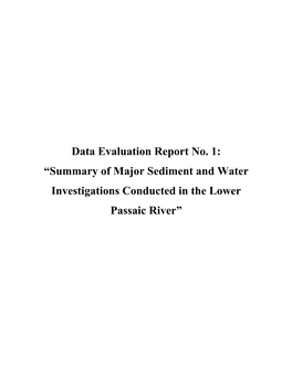 Summary of Major Sediment and Water Investigations Conducted in the Lower Passaic River”