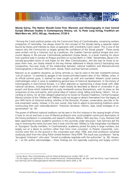 Maciej Górny, the Nation Should Come First. Marxism and Historiography in East Central Europe (Warsaw Studies in Contemporary History, Vol