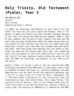 Holy Trinity, Old Testament (Psalm), Year C