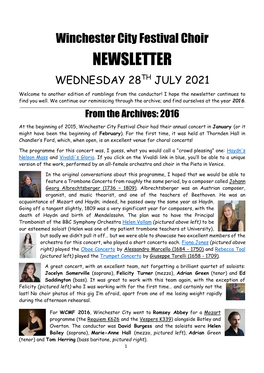Newsletter Wednesday 28Th July 2021