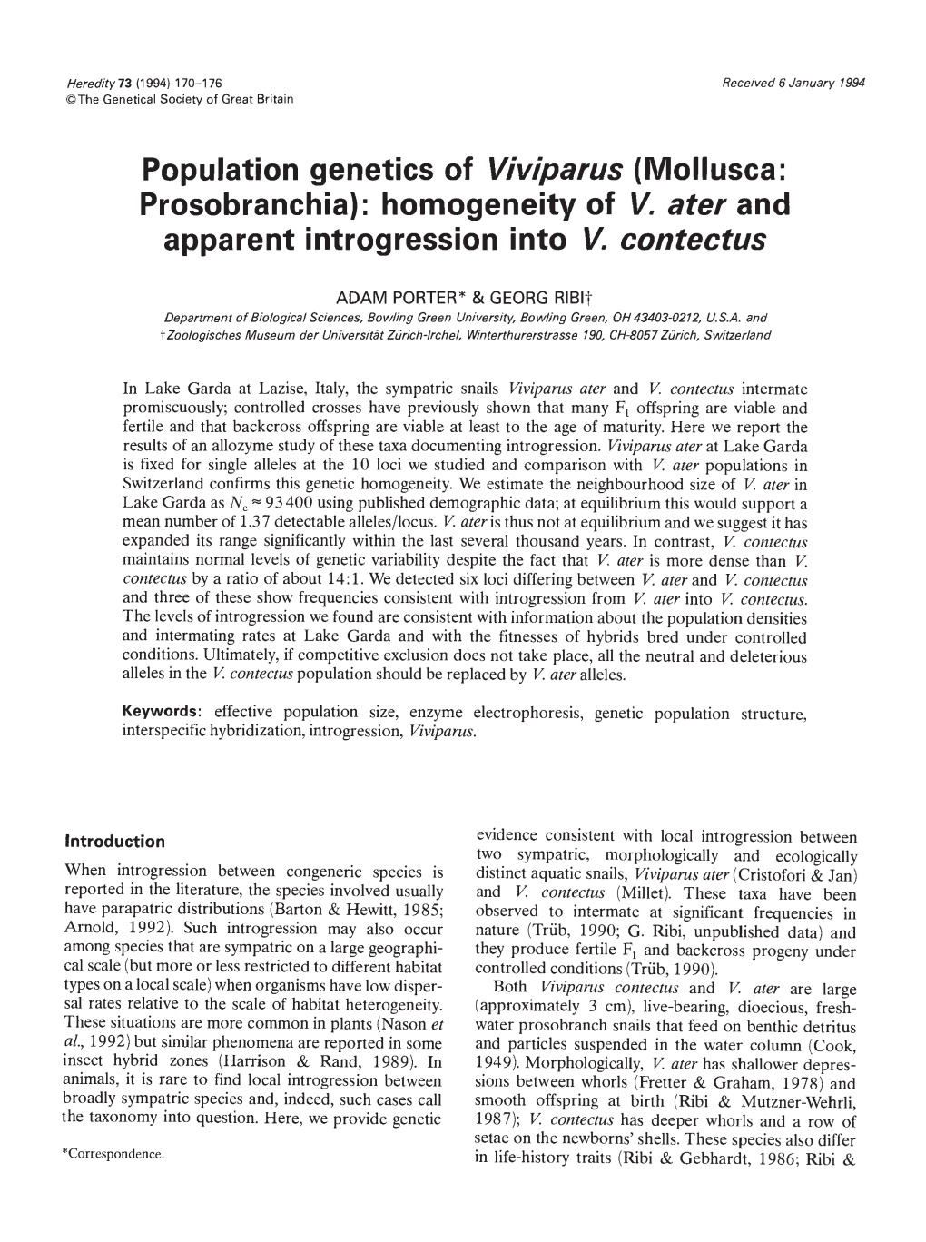 Apparent Introgression Into V. Contectus