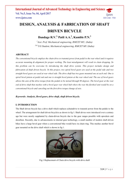 Design, Analysis & Fabrication of Shaft Driven Bicycle