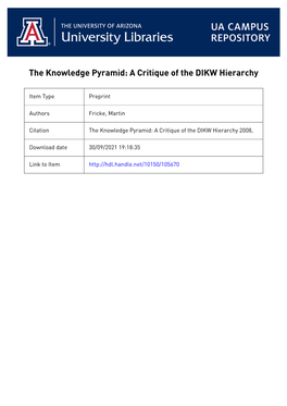 The Knowledge Pyramid: a Critique of the DIKW Hierarchy
