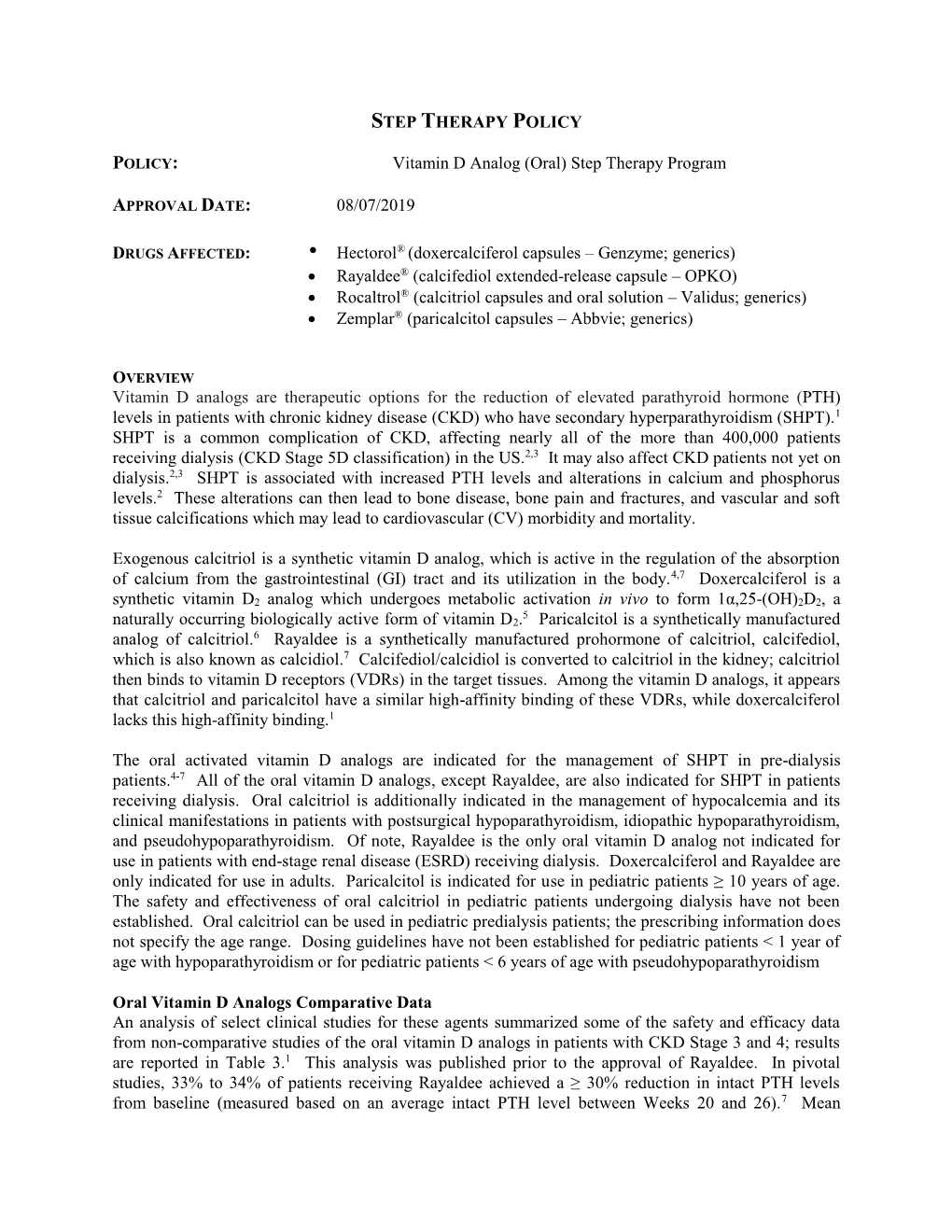 Vitamin D Analog (Oral) Step Therapy Program