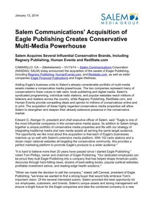 Salem Communications' Acquisition of Eagle Publishing Creates Conservative Multi-Media Powerhouse