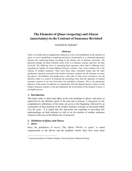 The Elements of Qimar (Wagering) and Gharar (Uncertainty) in the Contract of Insurance Revisited