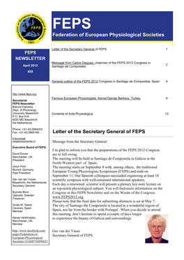 Federation of European Physiological Societies Letter of the Secretary