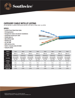 Category Cable with Lp Listing Cat 6E 550 Mhz 23 Awg 4 Pair Solid Copper Type Cmp-Lp (0.6A) 105C Ul Listed