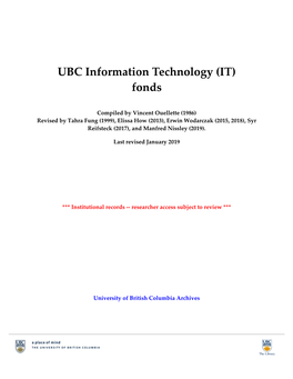 UBC Information Technology (IT) Fonds