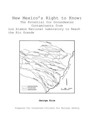 New Mexico's Right to Know: the Potential for Groundwater