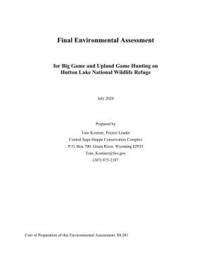 Final Environmental Assessment for Big Game and Upland Game Hunting on Hutton Lake National Wildlife Refuge
