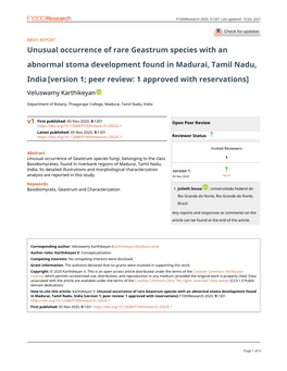 Unusual Occurrence of Rare Geastrum Species with an Abnormal Stoma Development Found in Madurai, Tamil Nadu
