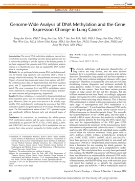 Genome-Wide Analysis of DNA Methylation and the Gene Expression Change in Lung Cancer