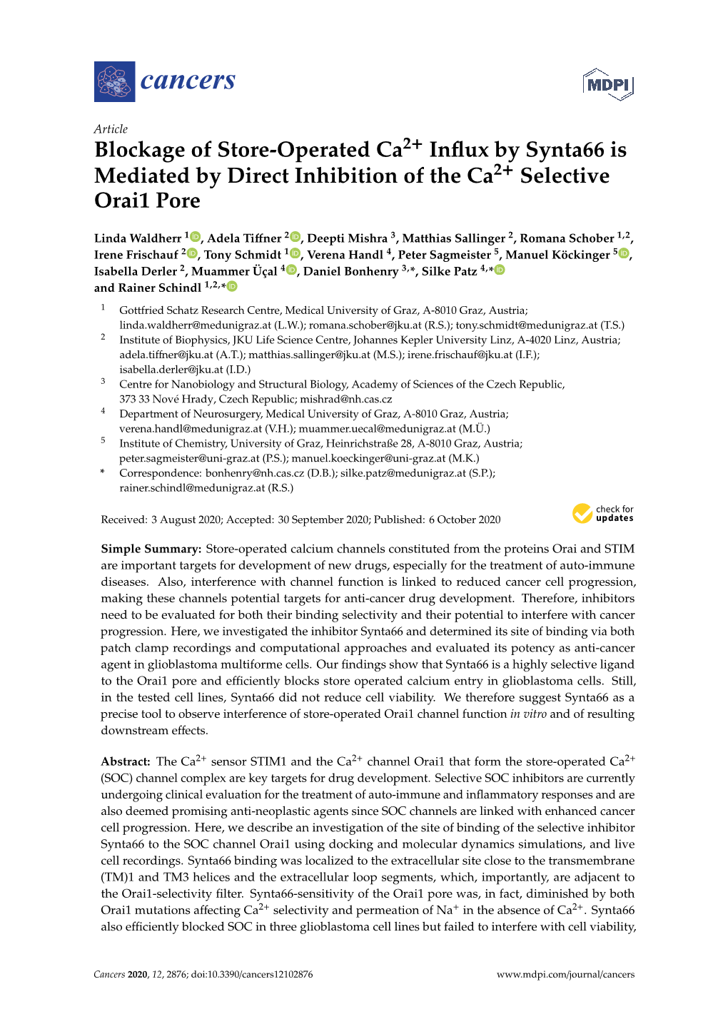 Blockage of Store-Operated Ca2+ Influx by Synta66 Is Mediated by Direct Inhibition of the Ca2+ Selective Orai1 Pore