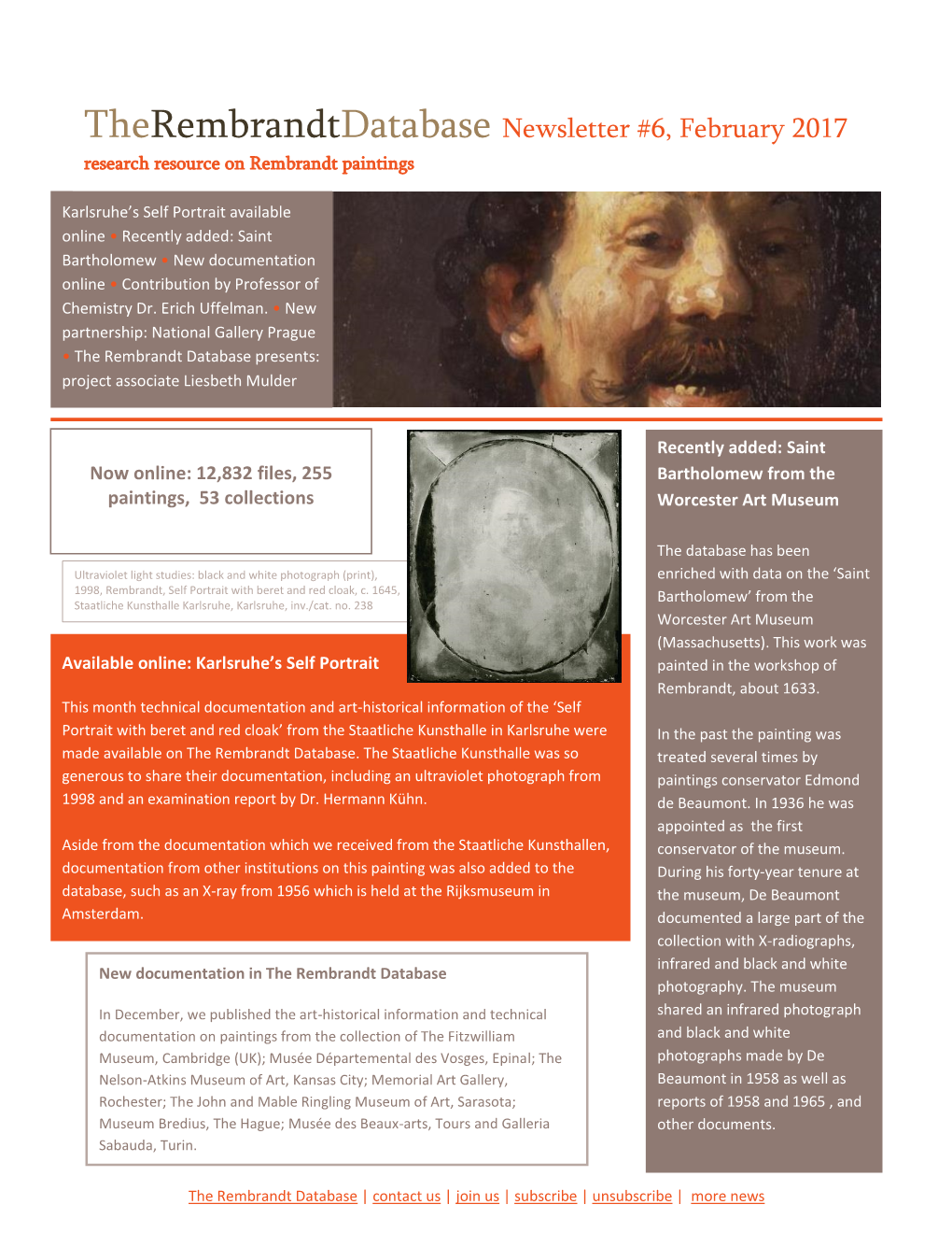 Therembrandtdatabase Newsletter #6, February 2017 Research Resource on Rembrandt Paintings