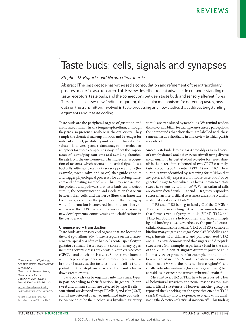 Taste Buds: Cells, Signals and Synapses