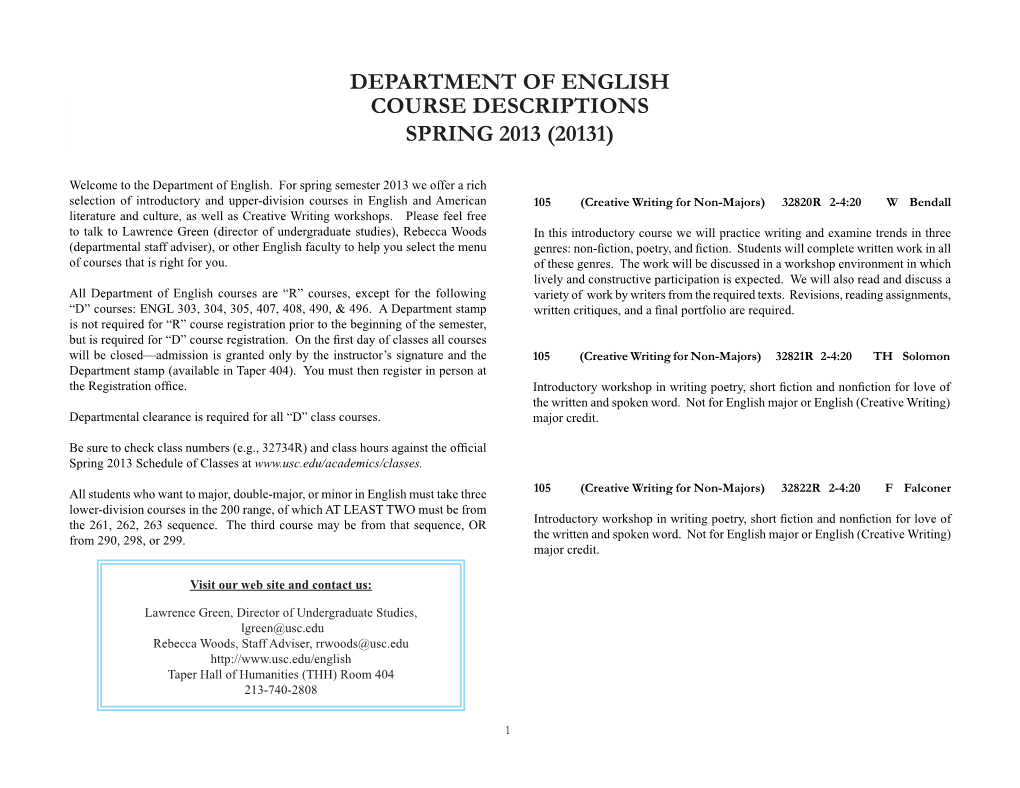 Course Descriptions Spring 2013 (20131)