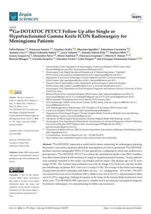 68Ga-DOTATOC PET/CT Follow up After Single Or Hypofractionated Gamma Knife ICON Radiosurgery for Meningioma Patients