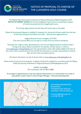 Notice of Proposal to Dispose of the Llangefni Golf Course