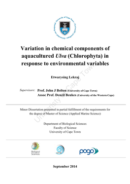 Variation in Chemical Components of Aquacultured Ulva (Chlorophyta) in Response to Environmental Variables