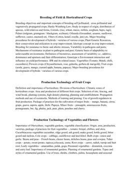 Breeding of Field & Horticultural Crops Production Technology of Fruit