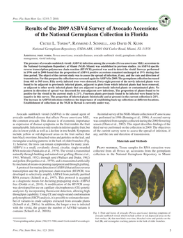 Results of the 2009 Asbvd Survey of Avocado Accessions of the National Germplasm Collection in Florida