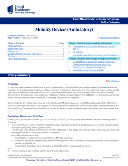 Mobility Devices (Ambulatory) – Medicare Advantage Policy Guideline