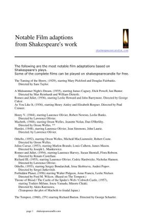 Notable Film Adaptions