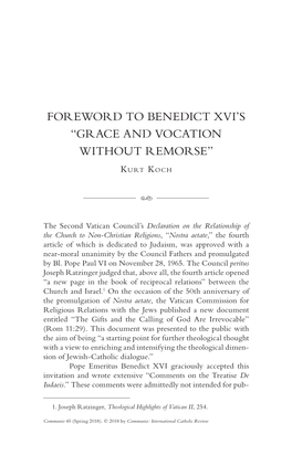 Foreword to Benedict Xvi's