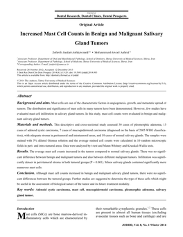 Increased Mast Cell Counts in Benign and Malignant Salivary Gland Tumors