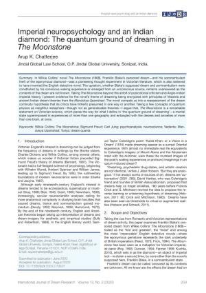 Imperial Neuropsychology and an Indian Diamond: the Quantum Ground of Dreaming in the Moonstone Arup K