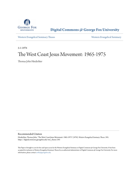 The West Coast Jesus Movement: 1965-1975