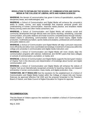 G. Resolution to Establish School of Communication Digital Media